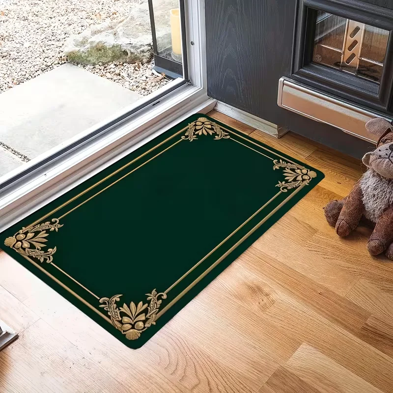 Minimalist Checkered Border Doormat Non Slip Indoor Outdoor Simple Neutral Welcome Rug Modern Plain Decor Carpet For Hallway
