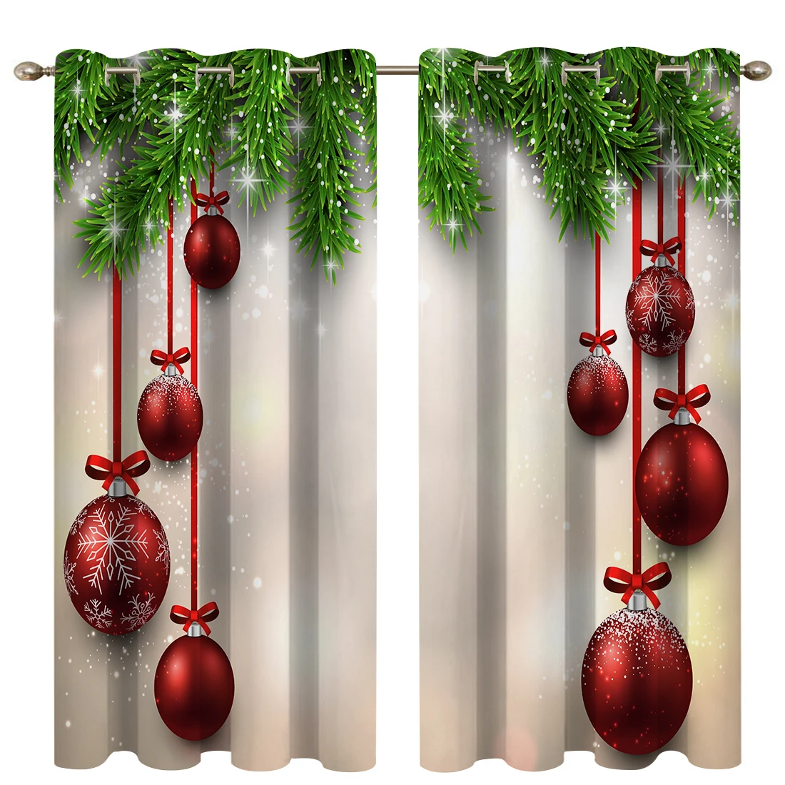 

2 Pcs/set BChristmas Balls Thickened Cloth Curtain Nordic Window Blackout Curtains for Bedroom and Living Room