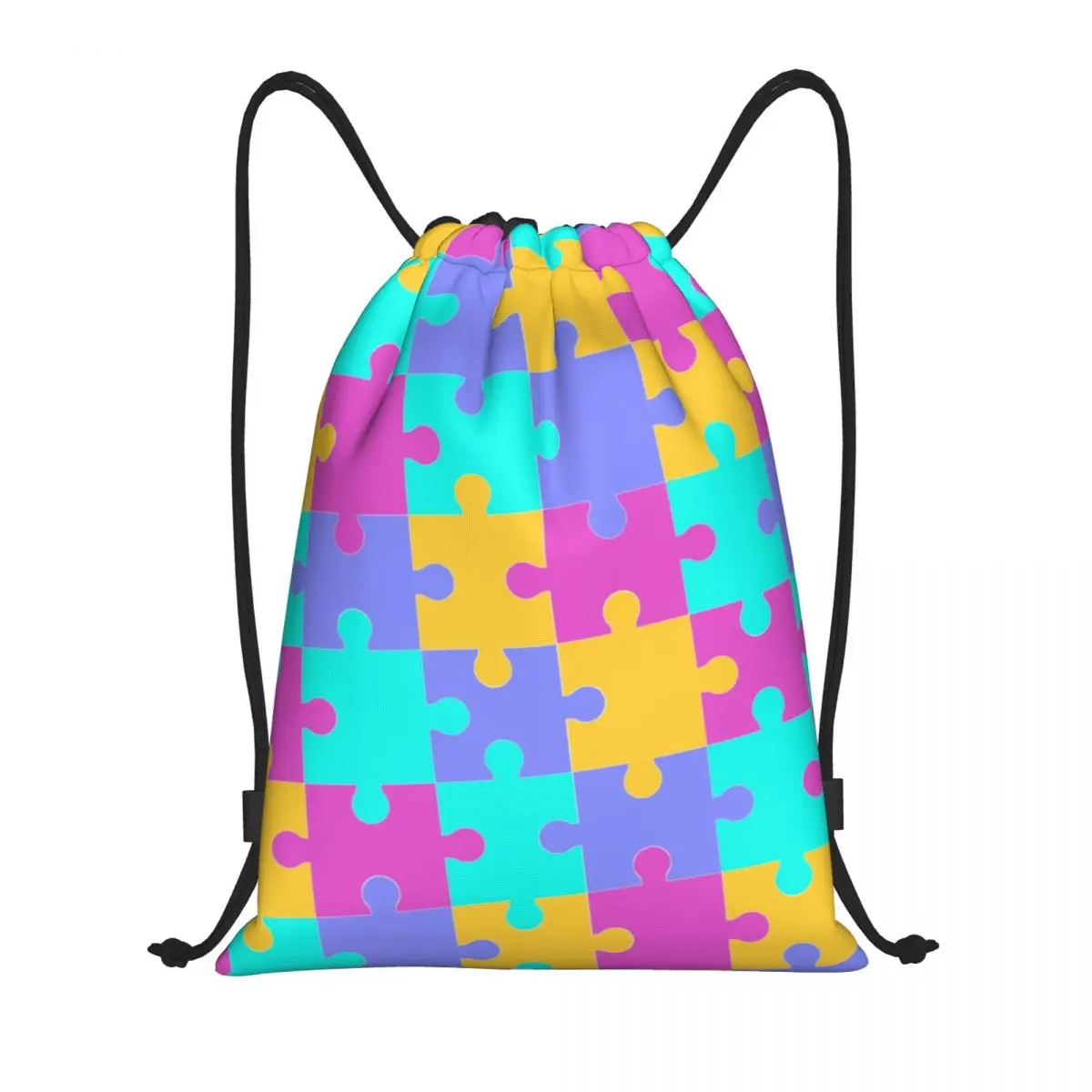 Colorful Jigsaw Puzzles Autism Awareness Drawstring Backpack Sports Gym Bag for Men Women Training Sackpack