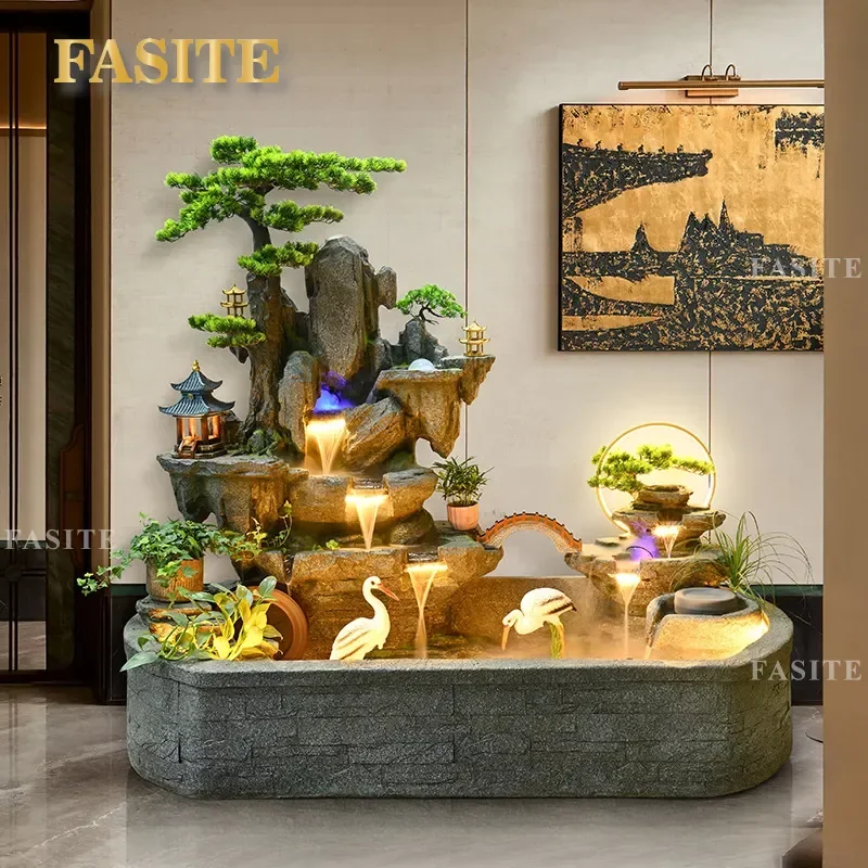 Outdoor Water Fountain with Rotating Ball Rockery Feature for Garden Patio Courtyard Villa Landscape Decor Quiet Circulating
