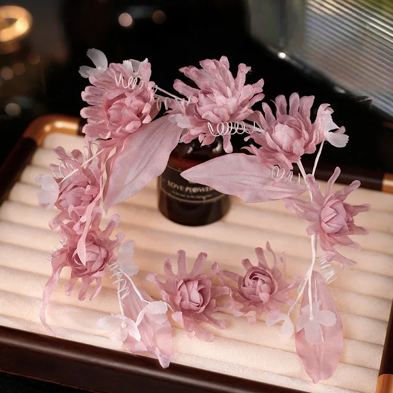 Bridal Hair Accessories Mori Sweet Wedding Garland Leaf Purple Ear Clip Earrings Photo Studio Wedding Dress Photo