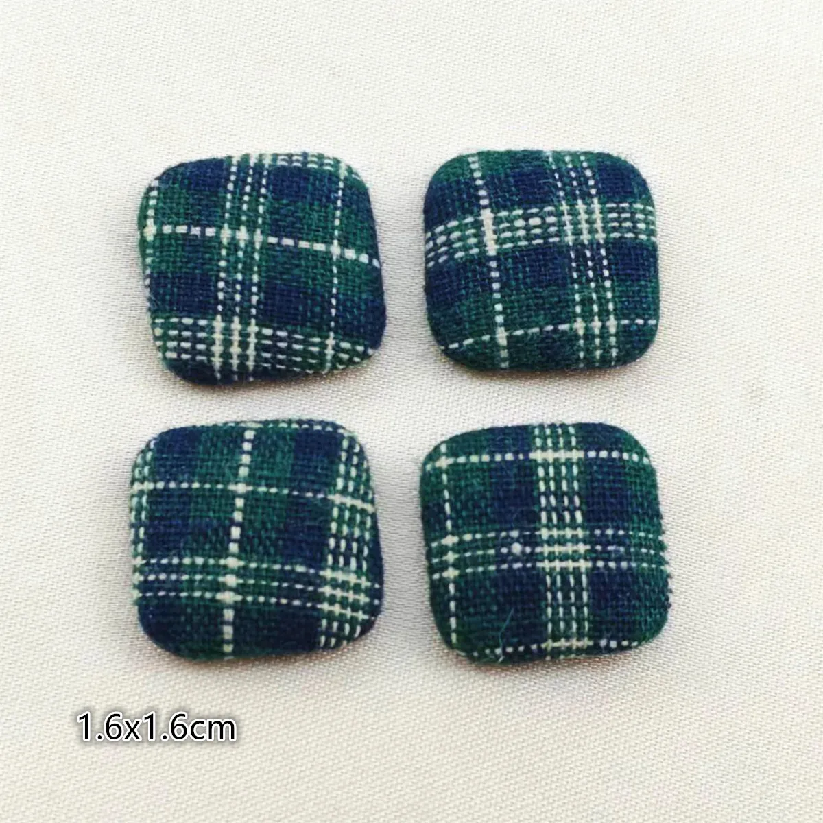 30pcs Plaid Fabric Covered Heart/Square Flat back Button DIY Home Garden Crafts Cabochon garment accessories