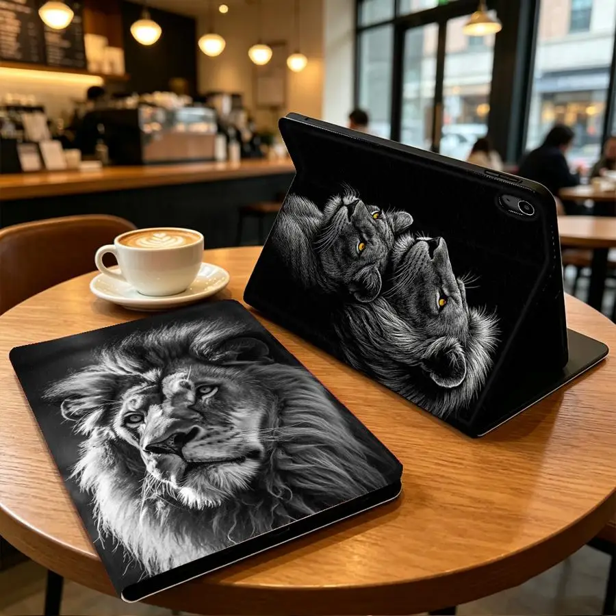 Silent Lion With Pencil Holder Case for Apple iPad Air 11 13 M4 M3 M2 A16 2026 Pro11 13 10th 7/8/9th Air 4/5/6th