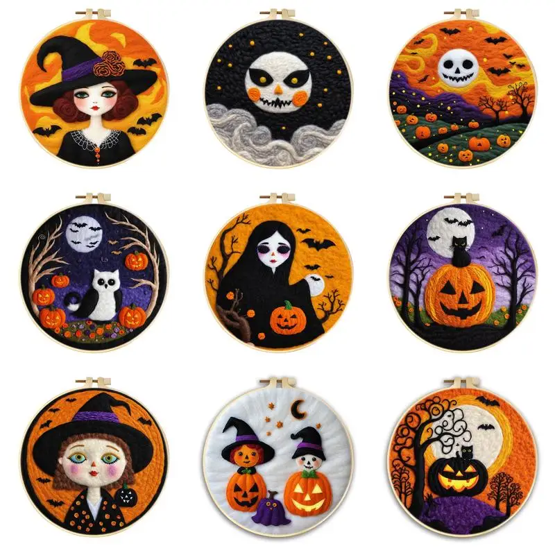 

RUOPOTY Halloween Diy Needle Felt Starter Kit Wool Needle Felting Painting Kits For Adults Landscape Diy Crafts 20x20cm Home