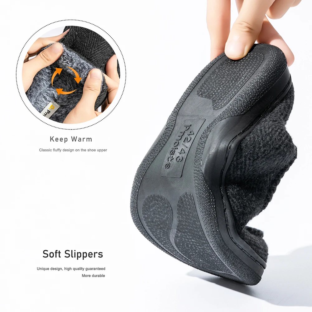 Winter Men's Warm Slippers TPR Sole anti Slip Soft and Comfortable Memory Cotton Living Room Casual Shoes
