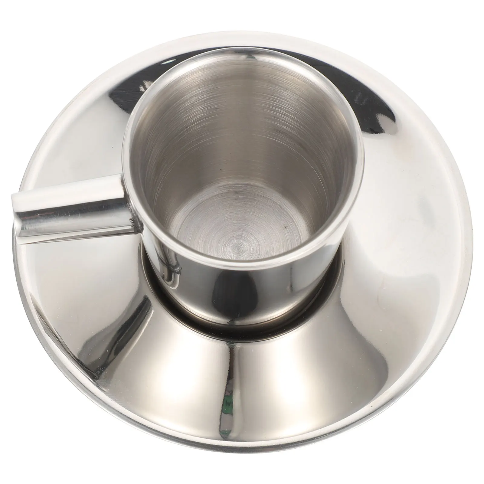 

Stainless Mug Cup Saucer Set Double Layer Espresso Ground Household Beverages Tea Milk Juice Gifts