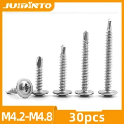 JUIDINTO 30pcs Washer Head Phillips Self Drilling Tapping Screw M4.2 M4.8 Stainless Steel Hardiflex Screws for Metal Sheet