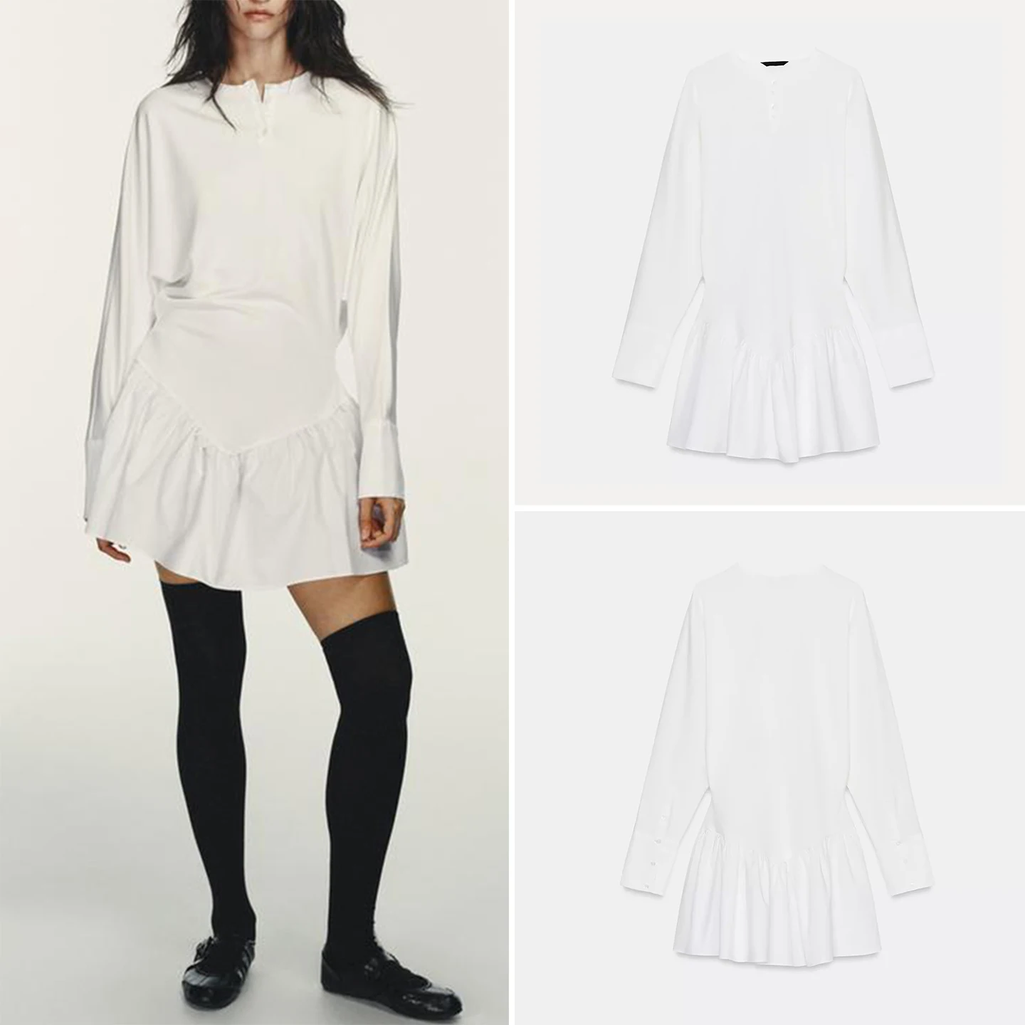 

Модное однотонное платье с рукавами «летучая мышь» и зигзагообразными вставками, А-силуэт, длинный рукав, новинка зимы 2025 года, женская одежда