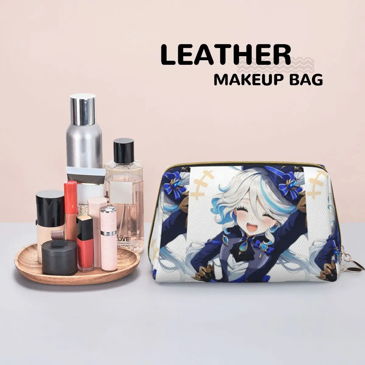 Genshin Impact Furina Game (15) Women Cosmetic Bags Travel Makeup Organizer Pouch Toiletry Storage Dopp Kit Box