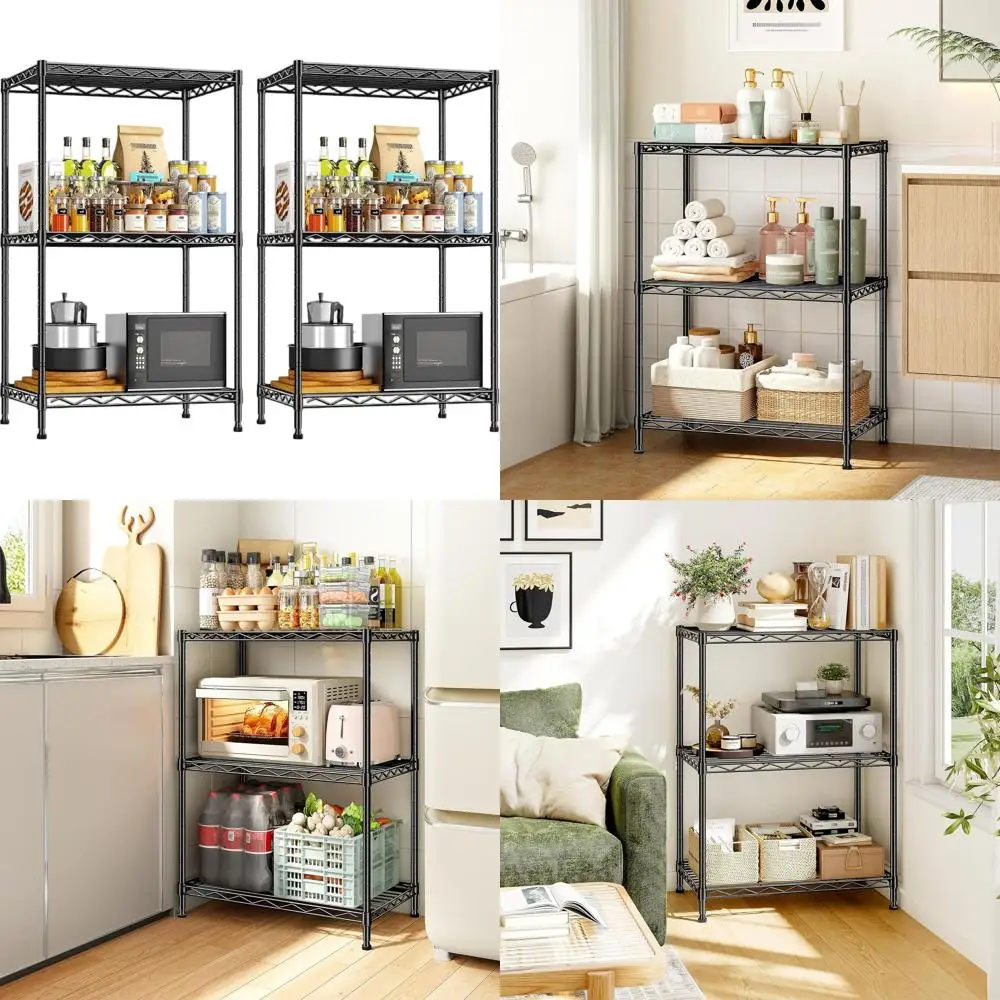 

Adjustable 3-Tier Wire Storage Rack, Compact Utility Shelving for Kitchen, Bedroom, Laundry, and Office, 17.7W x 11.8D x 35.4H,