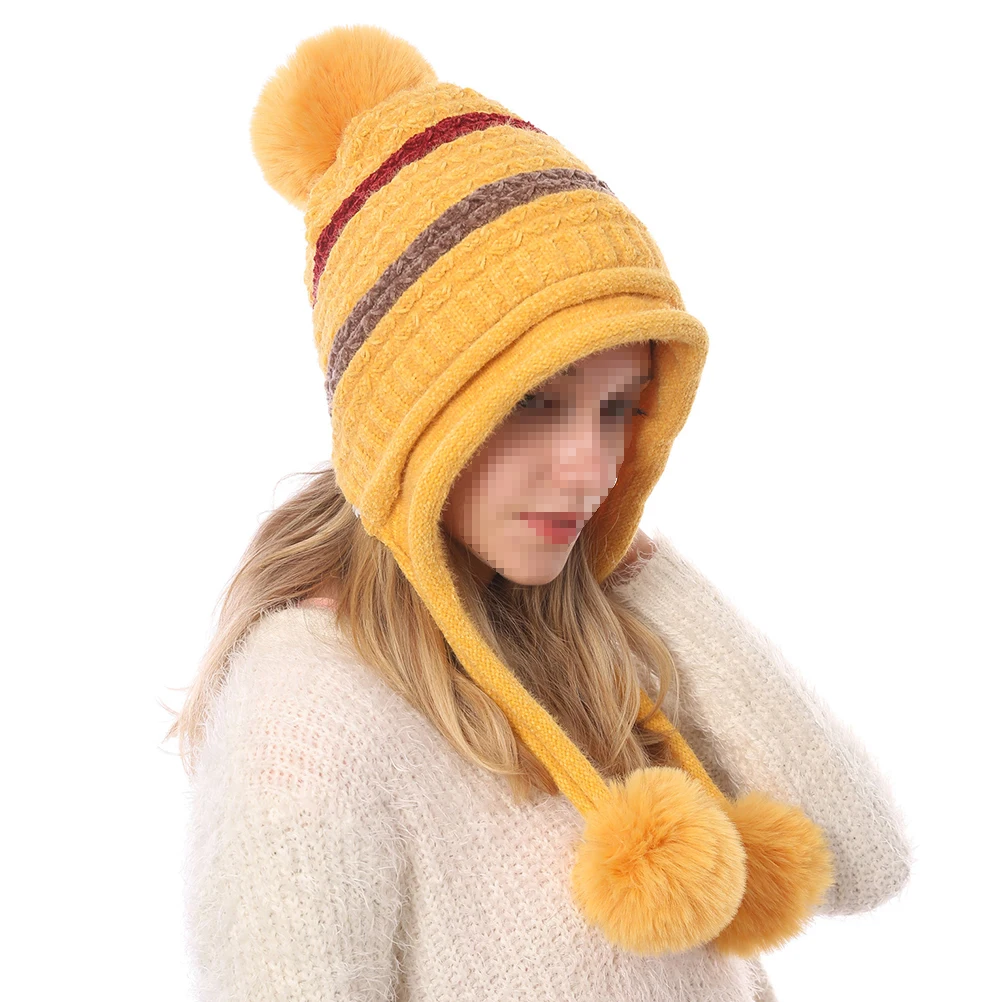 

Универсальная теплая вязаная шерстяная шапка для женщин и девушек, модная, с помпоном, зимний головной убор, подходит для катания на лыжах, сноуборде, походов, черная