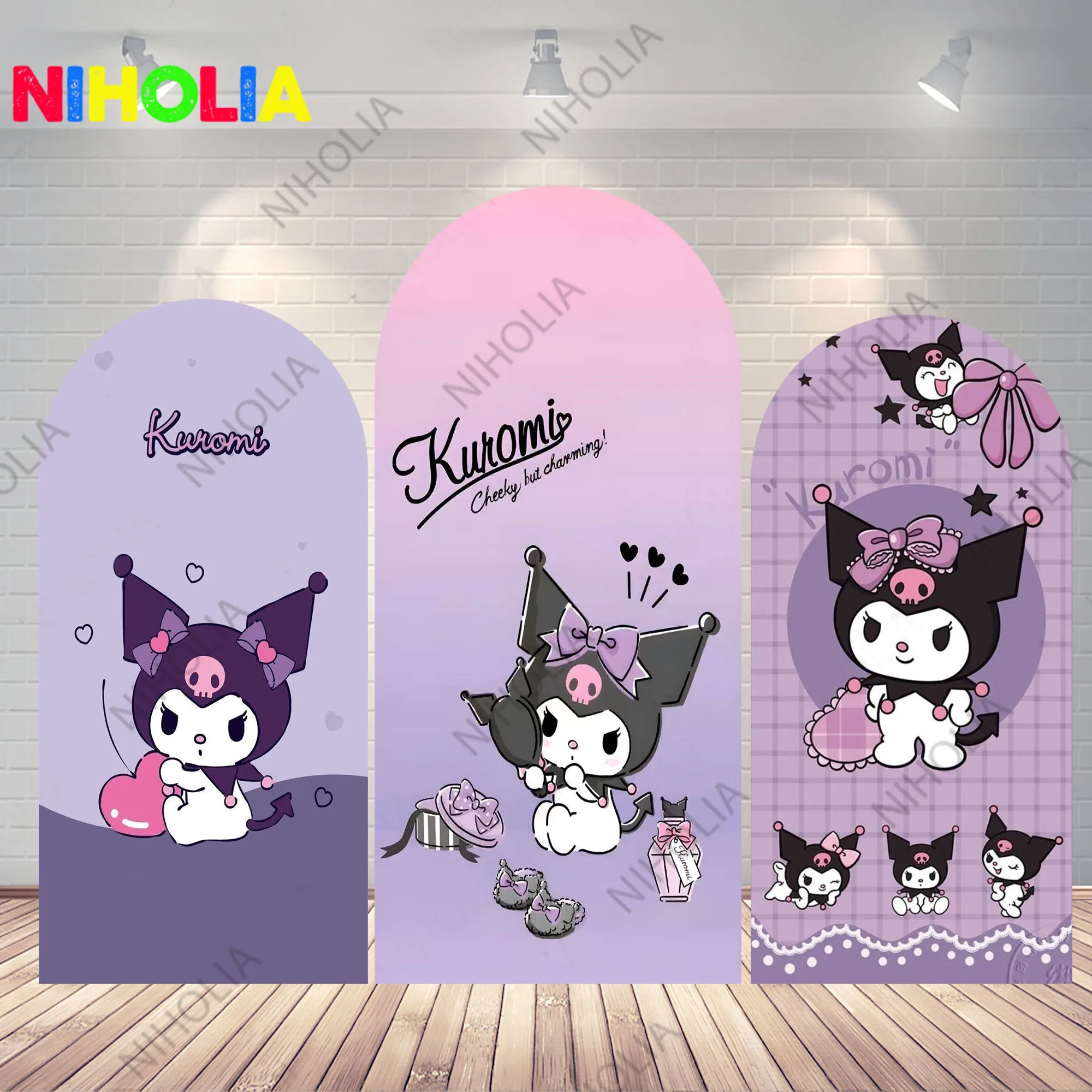 

Kuromi Purple Backdrop Arch Covers Kids Birthday Party Decoration Fabric Background Doubleside Photography Booth Props