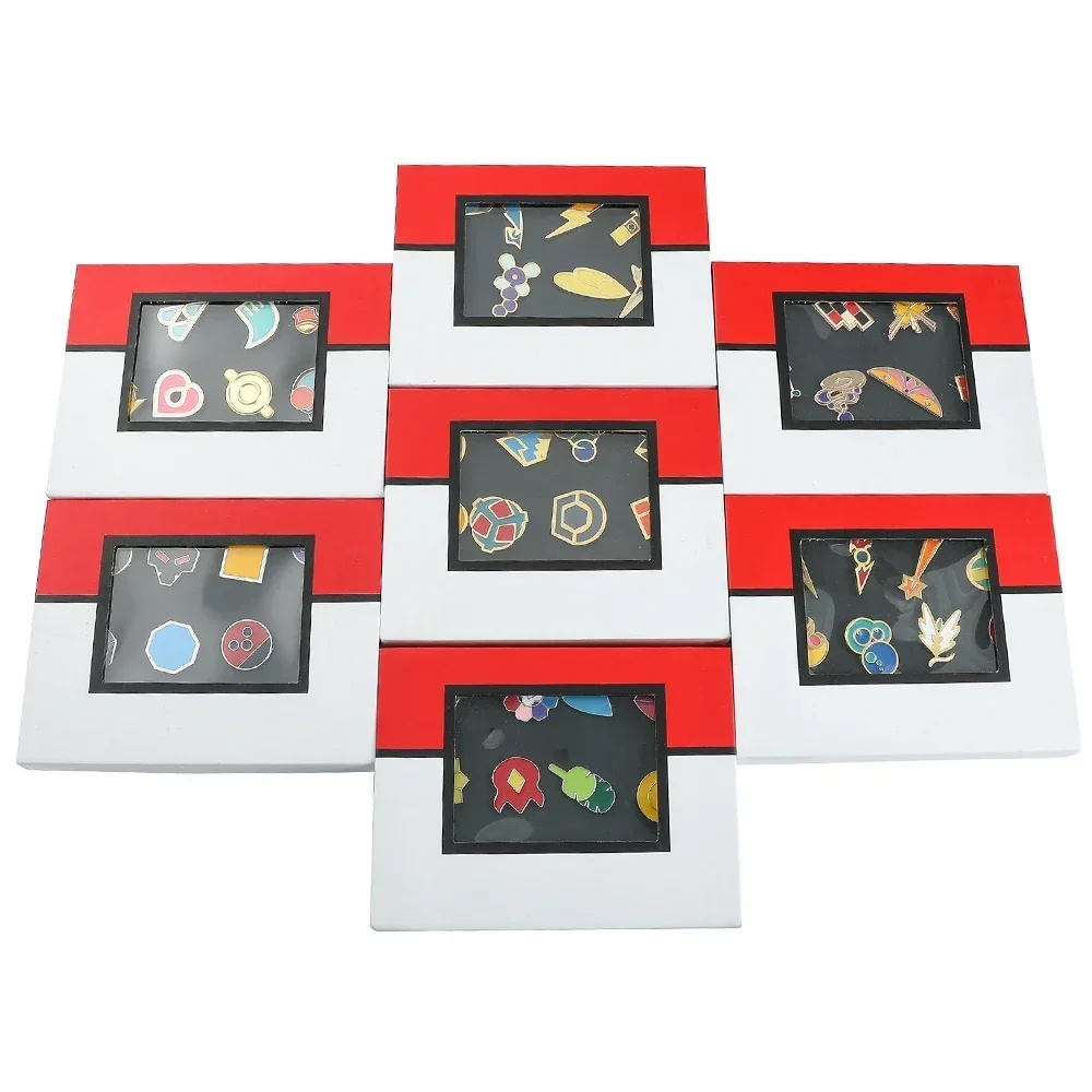 Gym Badges Kanto Johto Hoenn Sinnoh Unova Kalos League Region Orange Islands Pins Brooches Box Set Pocket Monster