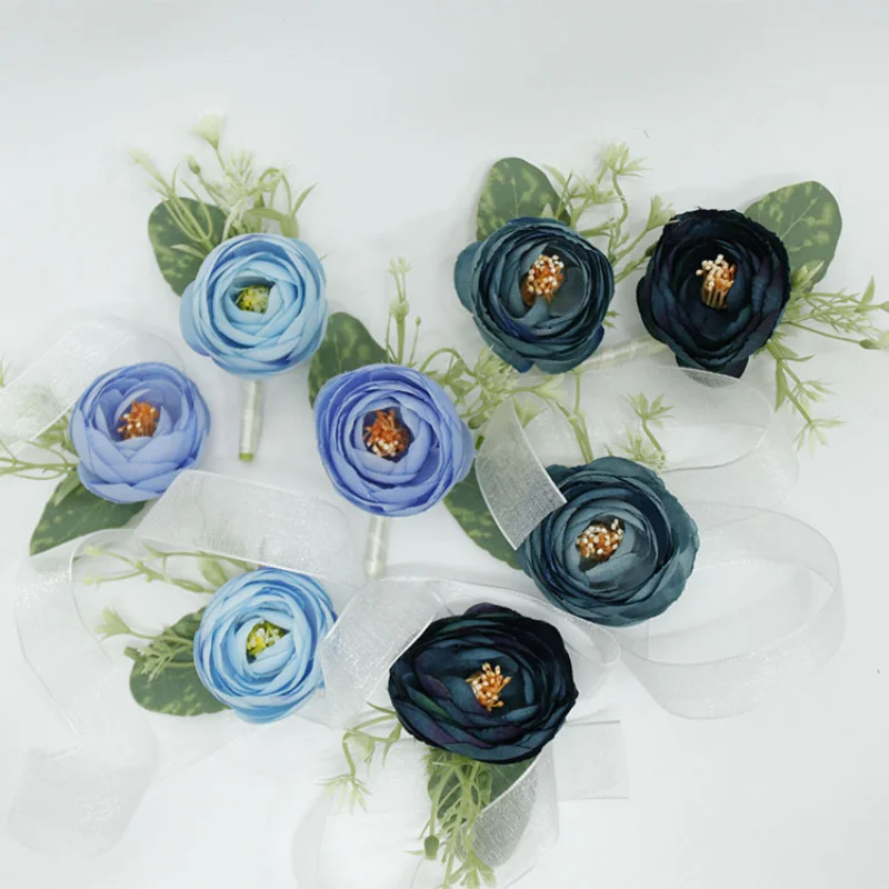 Multi Color Artifical Boutonnieres Wrist Corsage Bridesmaid Bracelet Groomsmen Brooch Pin Wedding Accessories