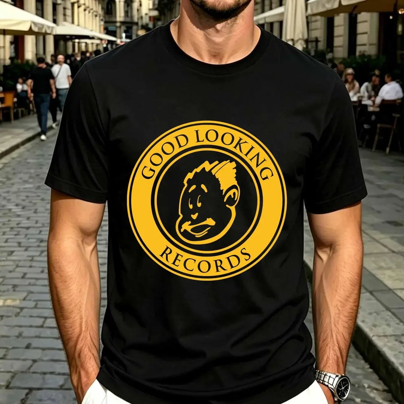 washed T Shirt New 6479 Good Looking Records black white Size S 5XL vintage Washed Stretched Top For Everyday Wear Comfortable