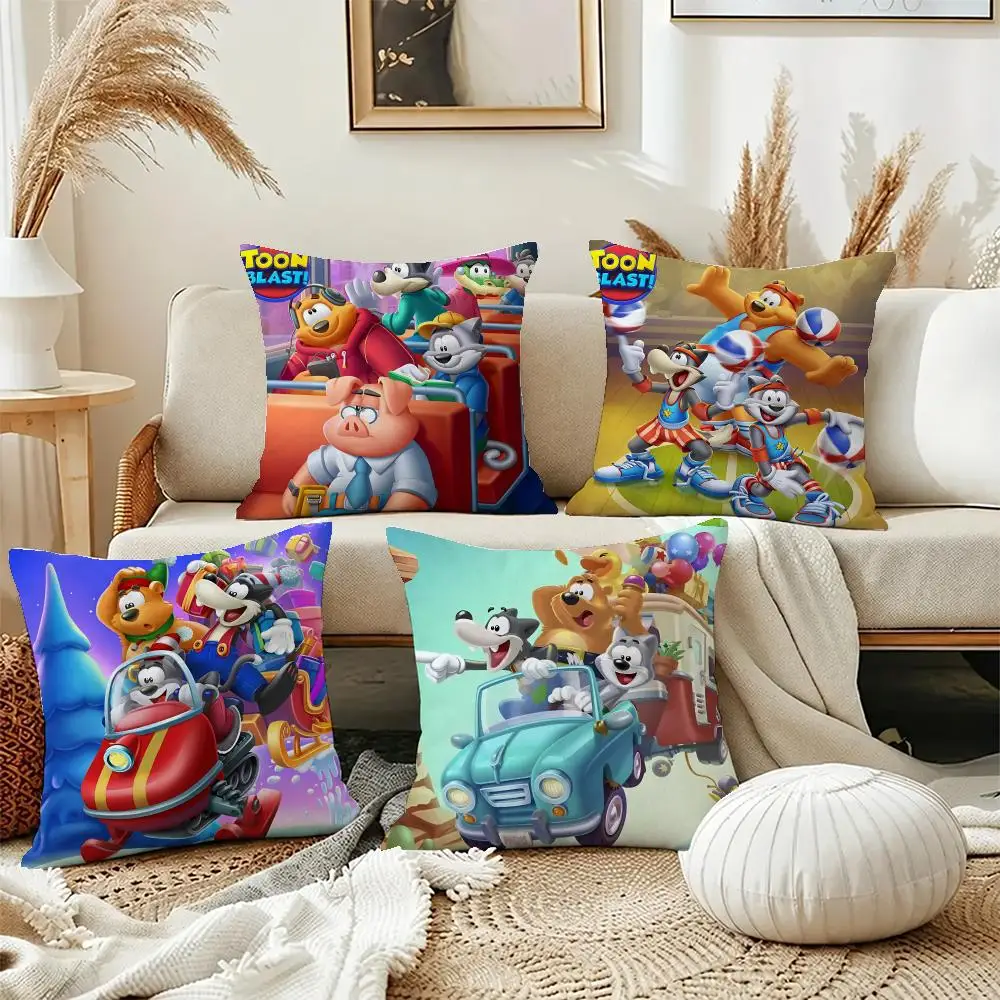 Cute Game Toon Blast Cushion Cover Short Plush Pillowcase, Washable Wrinkle Resistant Cover for Bedroom Gift
