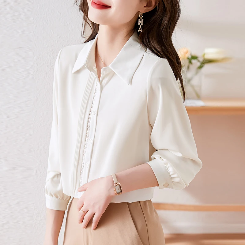 

Women's White Shirts Elegant Office Lady Work Wear Basic Tops Fashion Women Blouses 2025 Autumn Casual Clothes Femme