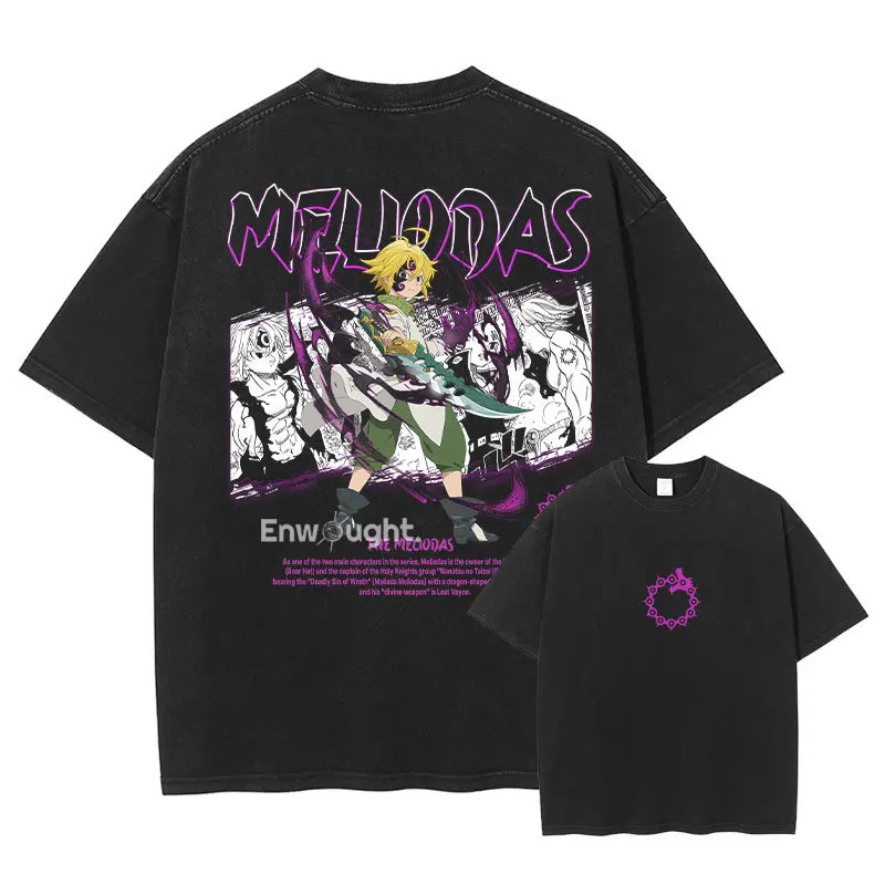 2026 Summer Seven Deadly Sins Meliodas T‑shirt, Vintage Washed, Harajuku Streetwear, Unisex Tee for Shonen Anime Fans