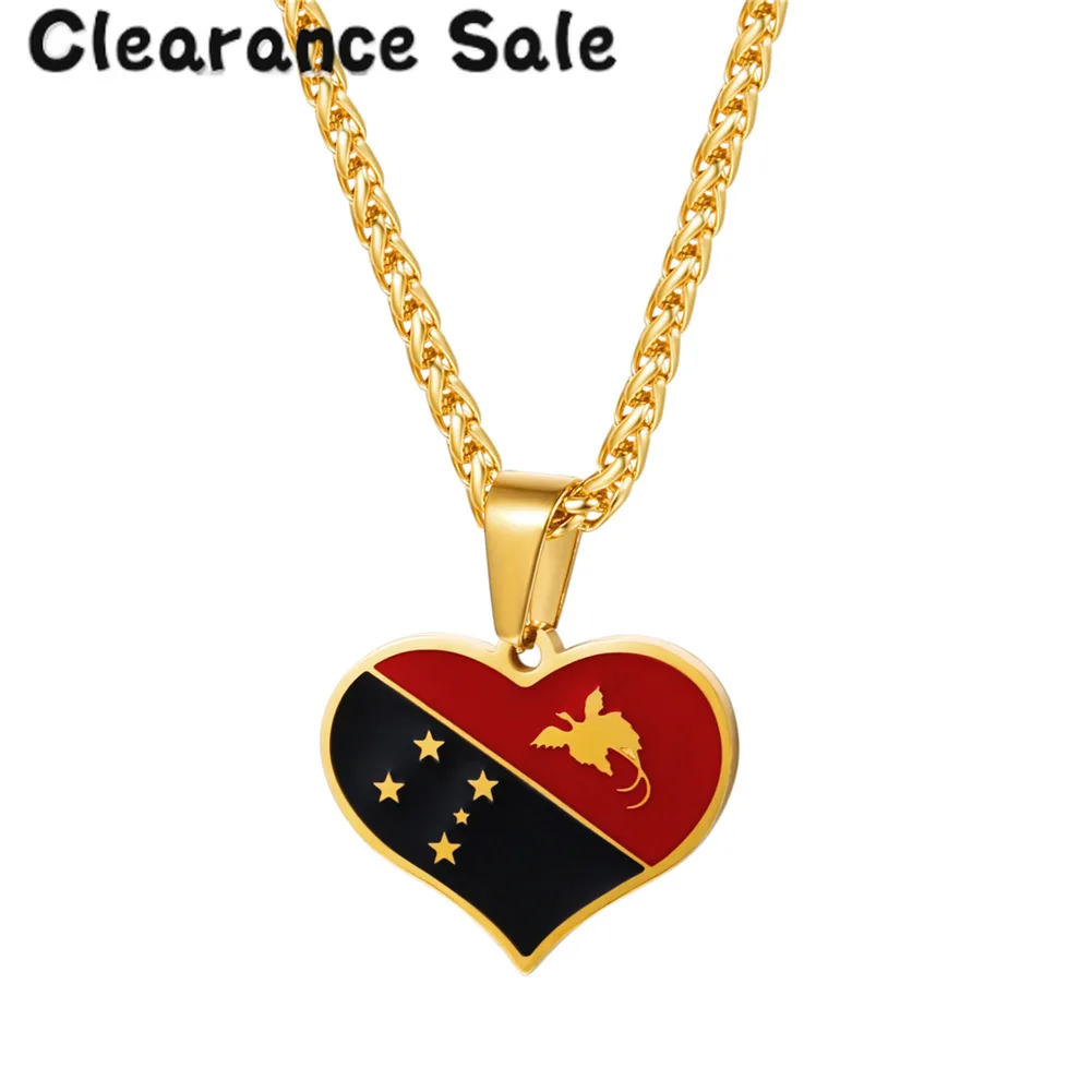 

Stainless Steel Heart Shaped Flag Pendant Necklace for Men Women New Guinea Flag Chain Symbolic Jewelry Female Girl Party Gifts