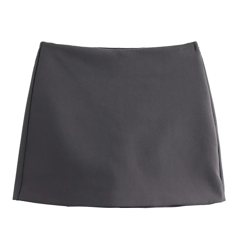 Classic Gray High Waist Skorts Skirt for Women Fashion Side Zipper Work Office Short Skirts Woman Spring Summer Mini Skirts Lady