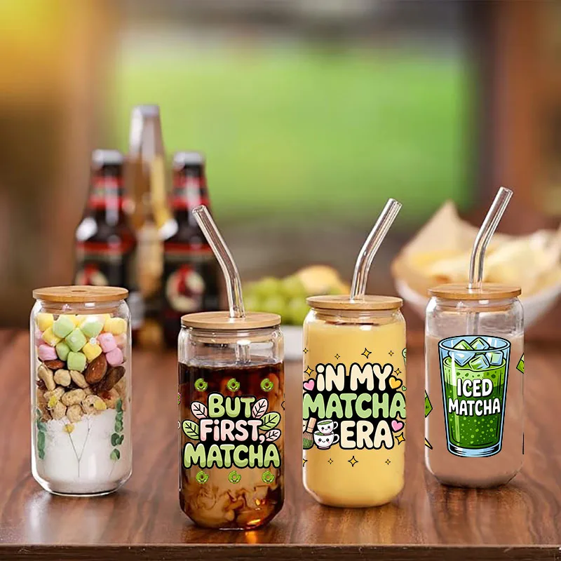I love matcha series easy peel водонепроницаемые наклейки для вечеринок DIY 3D transfers uvdtf наклейки на тумблер 16 унций УФ dtf чашки обертывания