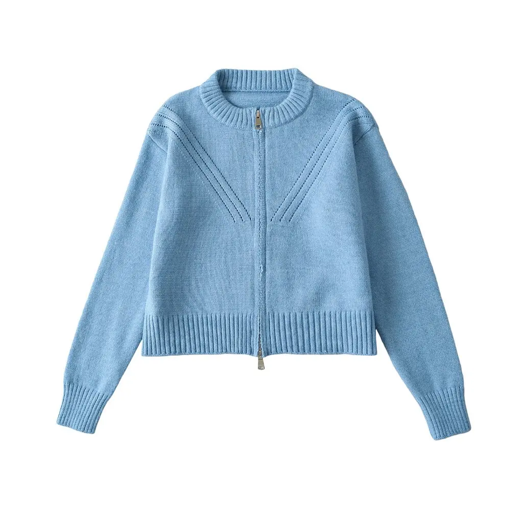 

Korean Style Women's Slim-fit Crewneck Cardigan Double Zipper Knitted Sweater Jacket for Autumn Hot Girl Fashion