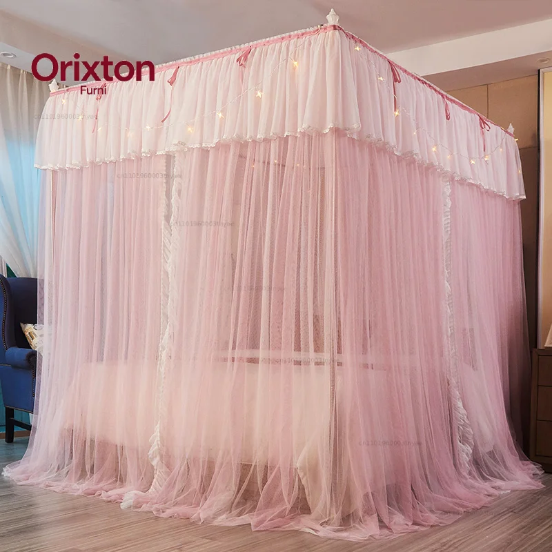 Floor-standing Mosquito Net with Frame Luxury Design Double Layer Romantic Lace Princess Style Girl Bed Room Decoration