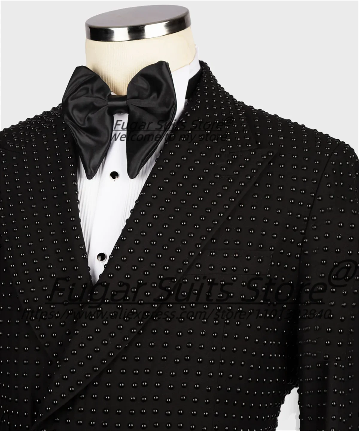 Luxuly Shiny Beadwork Men Suits Customized Slim Fit Peak Lapel Groom Wedding Tuxedos 2 Pcs Sets Male Prom Blazers Costume Homme