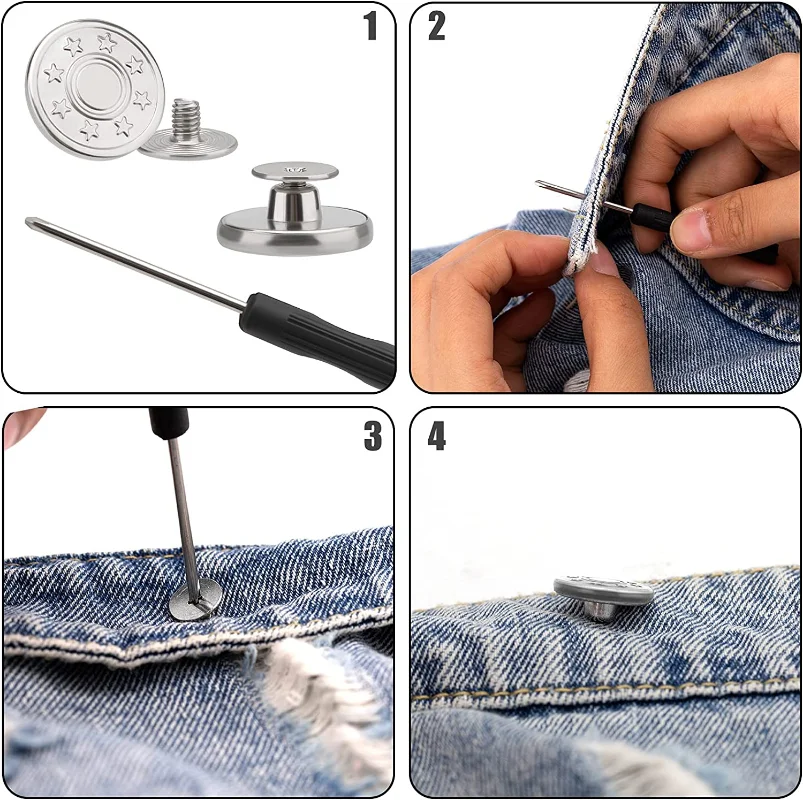 Detachable Retro Metal Buttons Snap Fastener Pants Pin for Jeans Retractable Button Sewing-Free Buckles Perfect Fit Reduce Waist