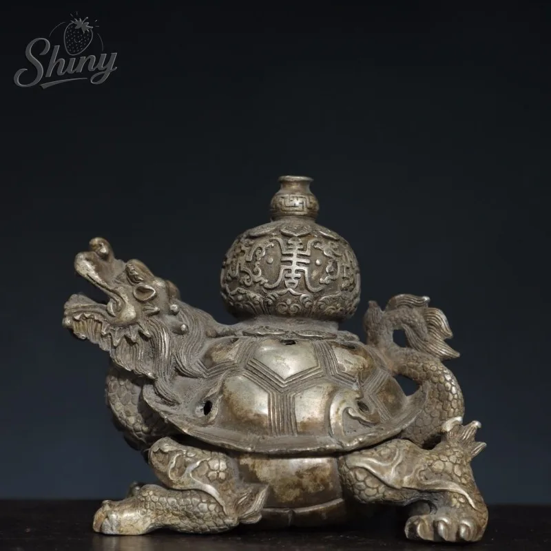 Antique Dragon Turtle Statue Incense Burner Auspicious Beast Sculpture Desktop Decorations Feng Shui Home Decor