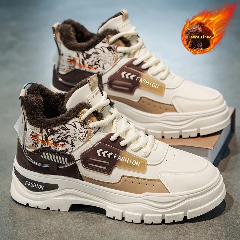 

Men's High-Top Boots Winter New Fleece Warm Anti-Cold Cotton Leather Outdoor Anti-Slip Waterproof Work Boots Boots