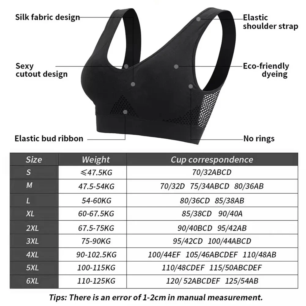 Women\'s Bra Push Up Seamless Bralette Woman Mesh Hollow Out Breathable Large Size Yoga Running Sports Bras Female Underwear Tops