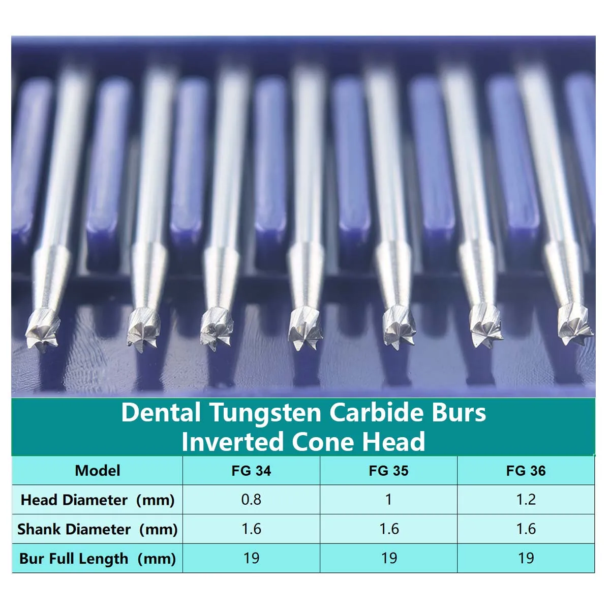 

10Pcs/Box Dental Carbide Bur FG34/FG35/FG36 High Speed Tungsten Steel Inverted Cone Burs Dentistry Tool for High Speed Handpiece