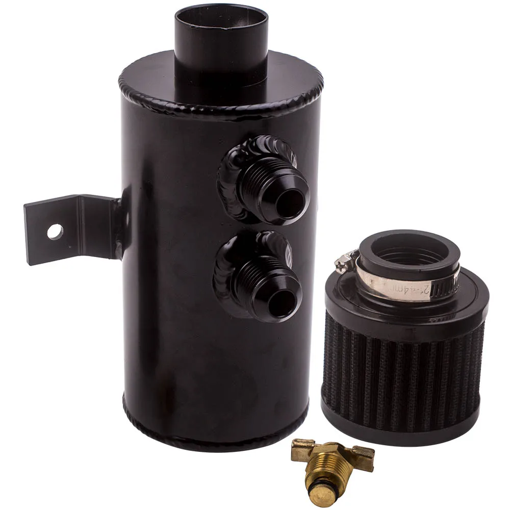 Black Engine Baffled Oil Catch Tank Can Reservoir w/ Breather Filter 0.75L 10AN Aluminium Baffled Engine AN10 Twin Port