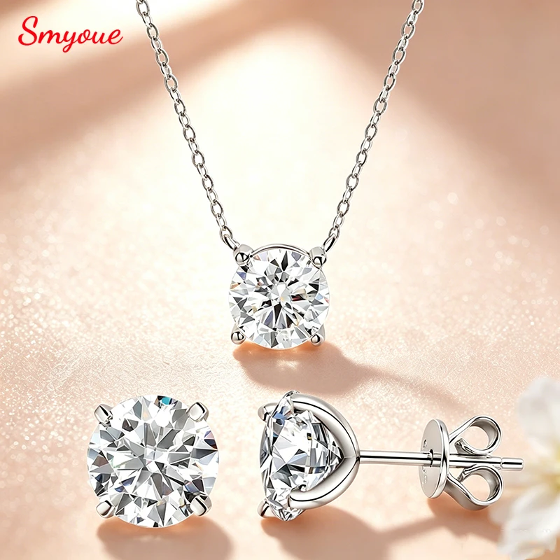 

Smyoue Certified 1-5CT Real Moissanite Jewelry Sets for Women Men Lab Diamond D Vvs1 Dainty Brilliant s925 Sterling Silver Set