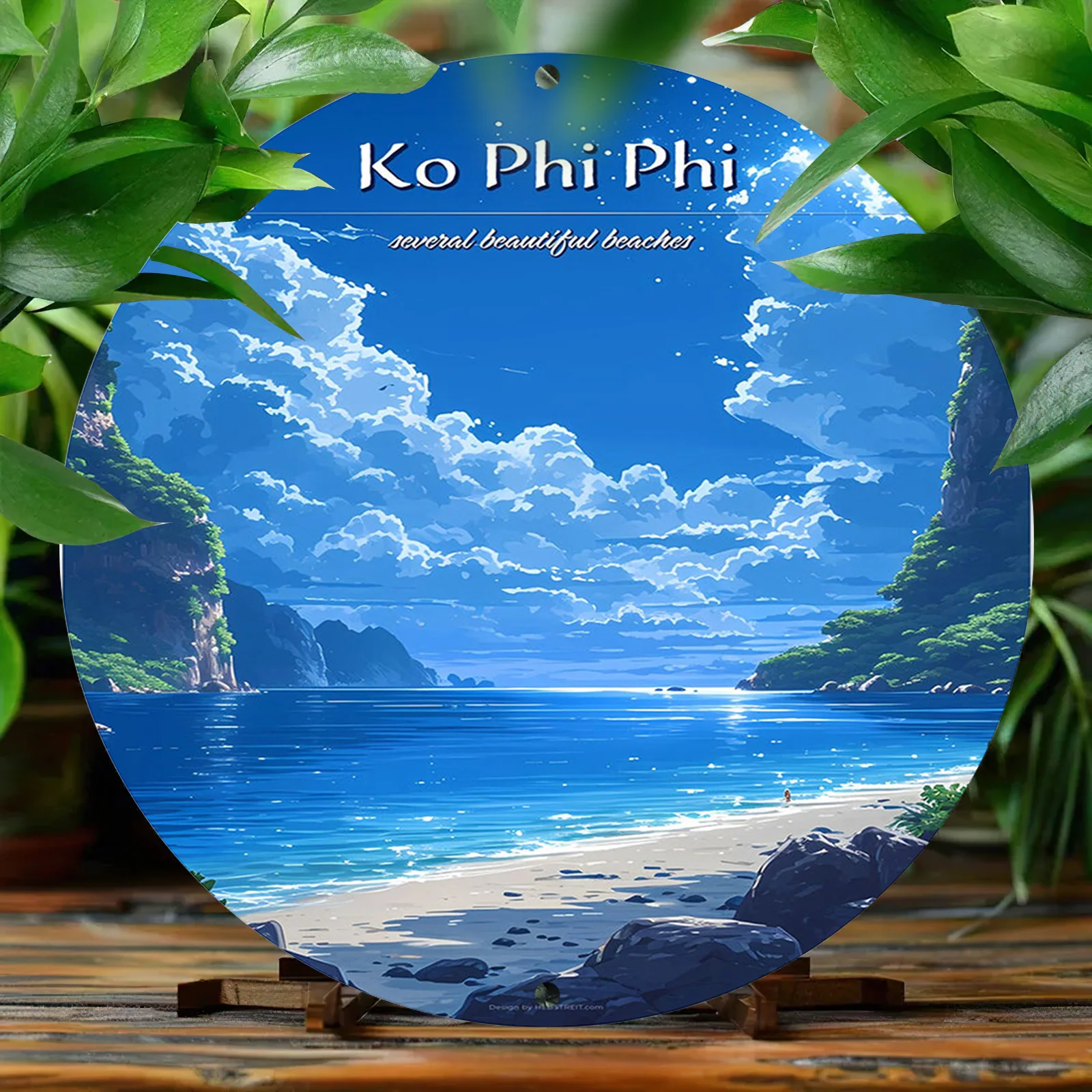 1pc Ko Phi Phi Beach Themed Round Metal Sign - Aluminum Waterproof Decorative Plaque with Pre-Drilled Holes, HD Printing for Ind