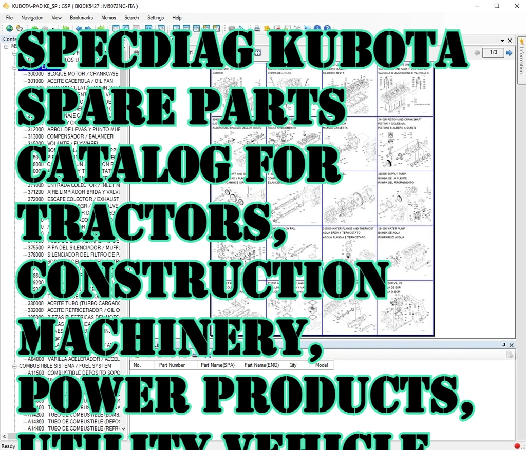

Каталог запасных частей SpecDiag Kubota для тракторов, строительной техники, электротоваров, внедорожников 2021р.