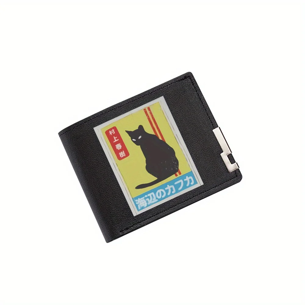Black cat,eyes,Japanese text,yellow Men's Wallet Printing Design Simple Modern Stylish Business Father's Boyfriend's Christmas L