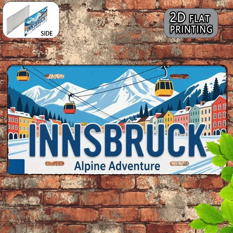 2D-Flachdruck, 1 Stück, Innsbruck Vintage Metall-Aluminium-Schild, Nummernschild, dekoratives Schild (30,48 x 15,24 cm), nur für d