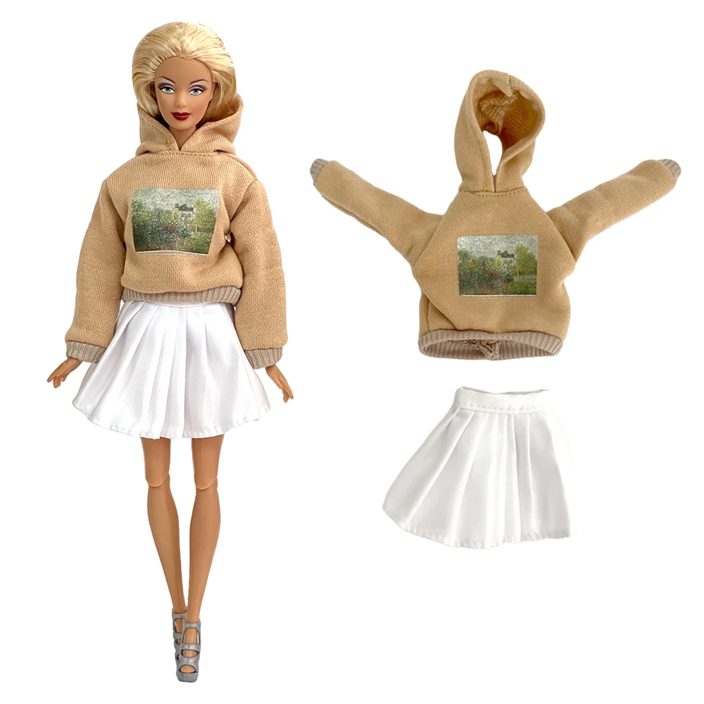 

NK 1 Set Good Quality Coat Fashion Hooded Shirt White Skirt For 1/6 Doll Clothes Dolls Accessories Baby Gift Toy