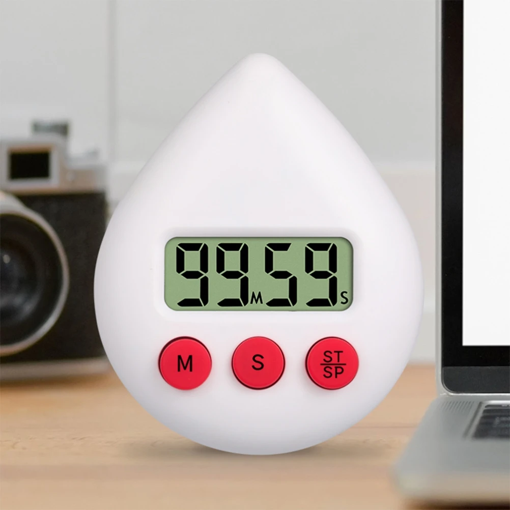 New Plastic Digital Timer LCD Display Droplet Shape Countdown Timer Button Control Audible Alert Cooking Timer Study Time