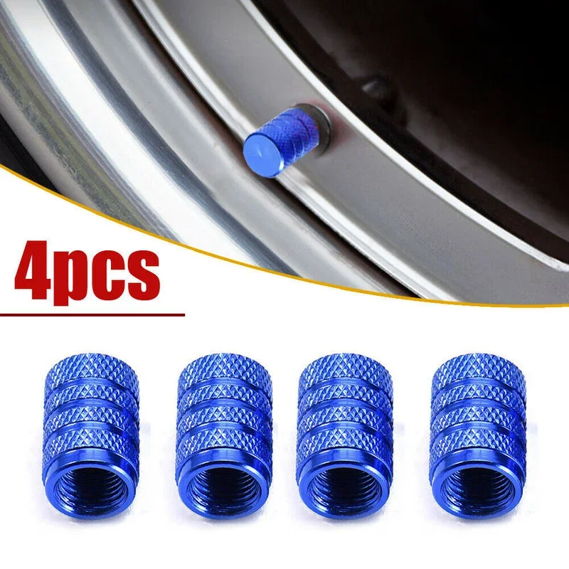 

4Pcs Blue Aluminum Alloy Car Wheel Tire Valve Stems Air Dust Cover Screw Caps Trim Decor Auto Car Products Universal Accessories