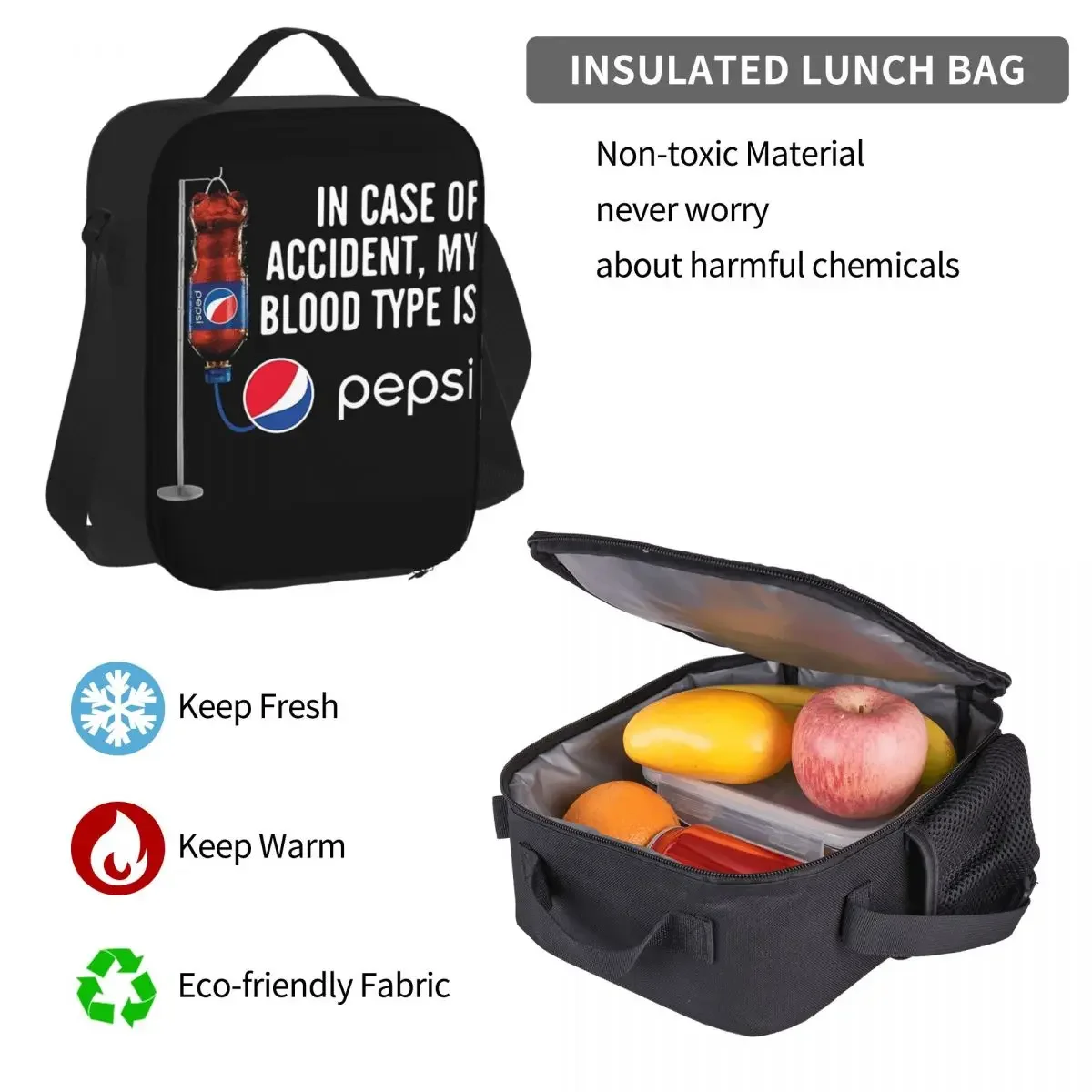 In Case Of Accident My Blood Type Is -Pepsi Backpacks Bookbag Students School Bags Rucksack Lunch Bag Pen Bag Three-Piece Set