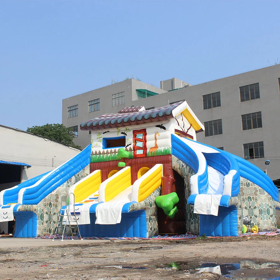 New Design Log Cabin Inflatable Air Bounce House Slide Inflatable Water Amusement  Slide