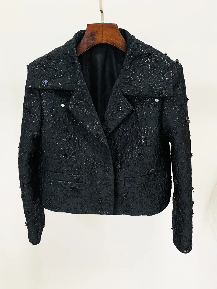 HIGH STREET Newest 2026 Star Style Designer Jacket Women\'s Beaded Floral Jacquard Trimmed Jacket