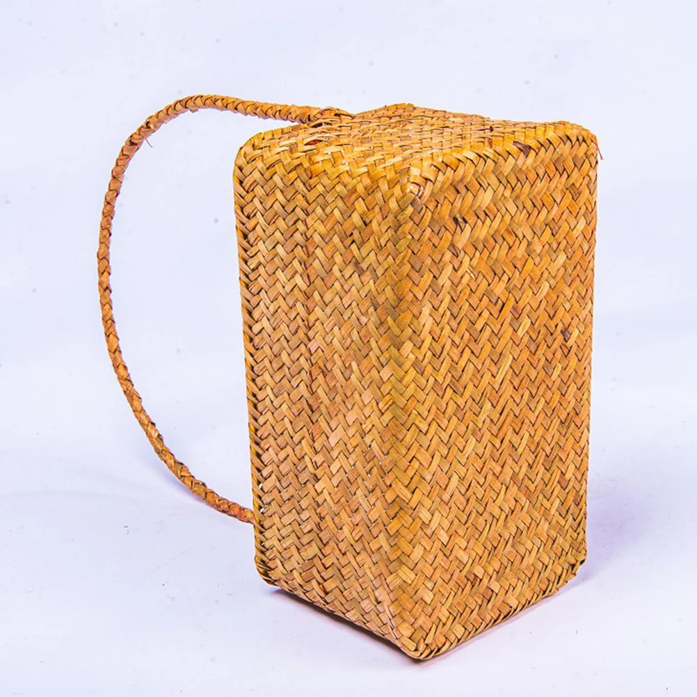 

1Pcs Handmade Wicker Basket Flower Pot Basket 30cm Handle 22x12x10cm Orange for Flower Storage Room Decor Garden Planter