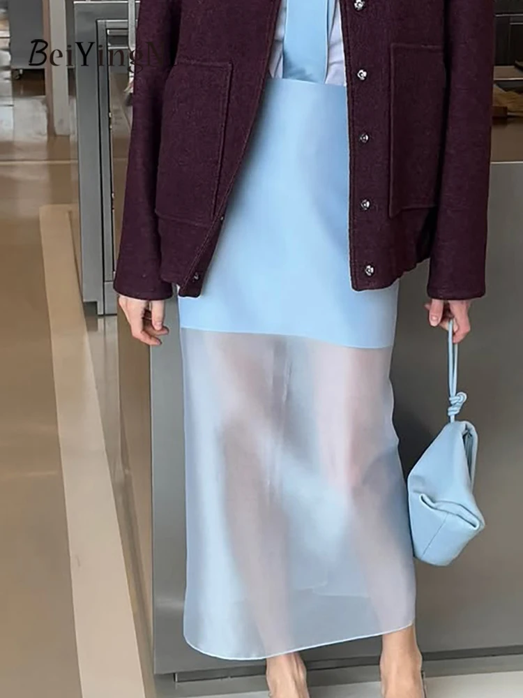 

Beiyingni, новый стиль, элегантные французские юбки-миди для женщин, темпераментная перспектива, повседневная женская синяя юбка трапециевидной формы, элегантная Faldas