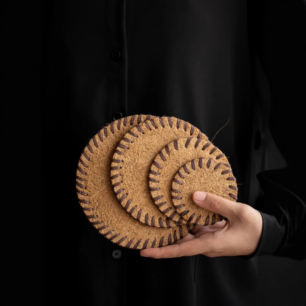 Natural Coir Tea Mat Heat‑insulating Palm Coaster Teapot Cup Coaster Bristle Pad Tea‑ceremony Accessories Home Decoration