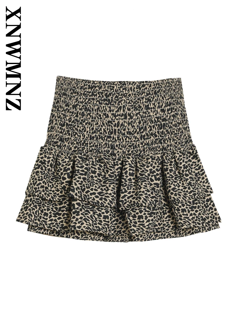 XNWMNZ 2025 novedad de verano, falda con volantes para fiesta a la moda para mujer, ropa elegante para mujer, falda acampanada escalonada, mini leopardo Sexy