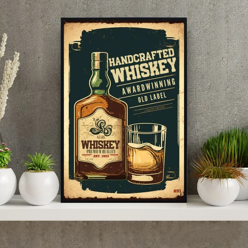 Retro Drink Cocktail Poster Vintage Advertisement Martini Beer Whiskey Coffee Canvas Painting Wall Art for Bar Room Home Decor